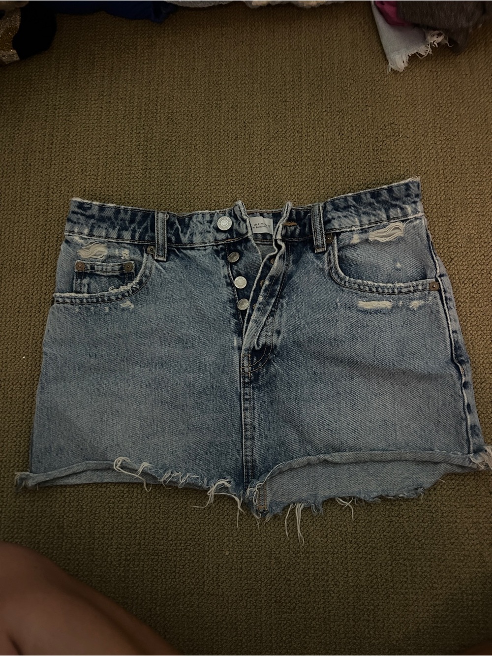 Zara Light Blue Distressed Denim Mini Skirt